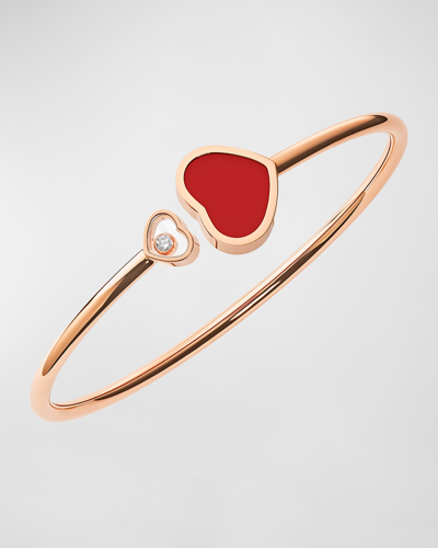 Shop Chopard Happy Hearts 18k Rose Gold Carnelian 1-diamond Bracelet In 15 Rose Gold