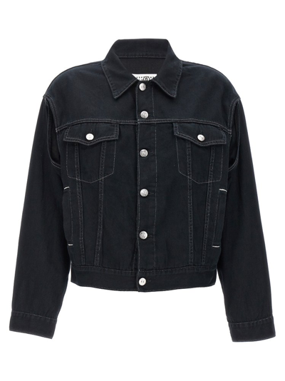 Shop Mm6 Maison Margiela Lurex Stitch Buttoned Denim Jacket In Black
