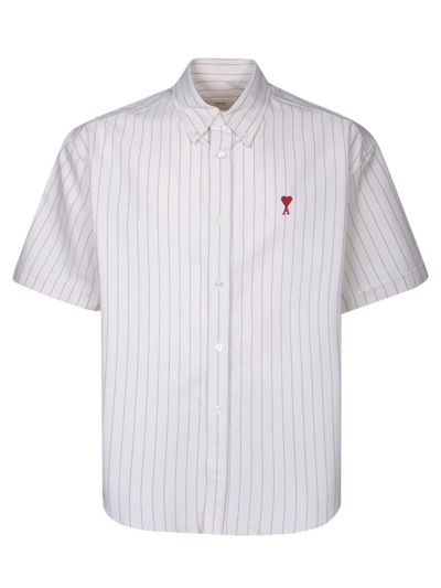 Shop Ami Alexandre Mattiussi Ami Paris Logo Embroidered Striped Shirt In White