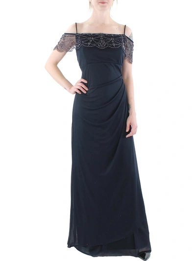 Shop X By Xscape Womens Mesh Embellished Evening Dress In Blue
