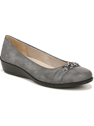 Shop Lifestride Ideal Womens Faux Leather Slip On Ballet Flats In Grey
