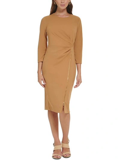 Shop Calvin Klein Womens Gathered Knee Bodycon Dress In Brown