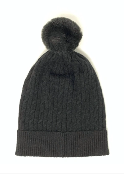 Brodie Cashmere Cable Faux Fur Hat In Black In Black