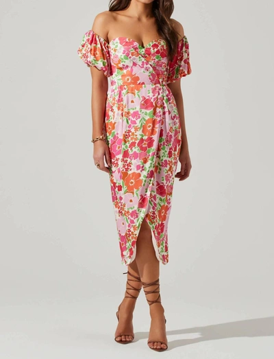Astr Zurina Floral Off The Shoulder Midi Dress In Pink In Pink