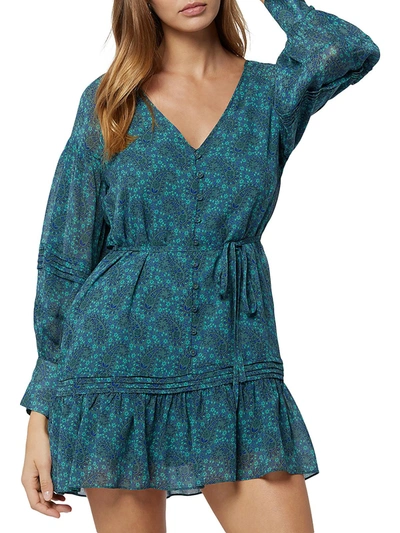Shop Joie Bree Womens Silk Floral Mini Dress In Blue