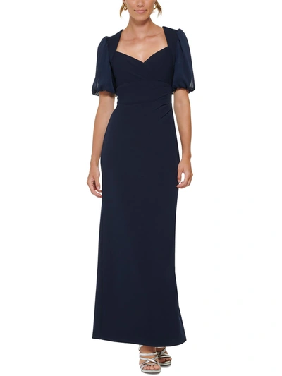 Shop Dkny Womens Crepe V-neck Evening Dress In Blue