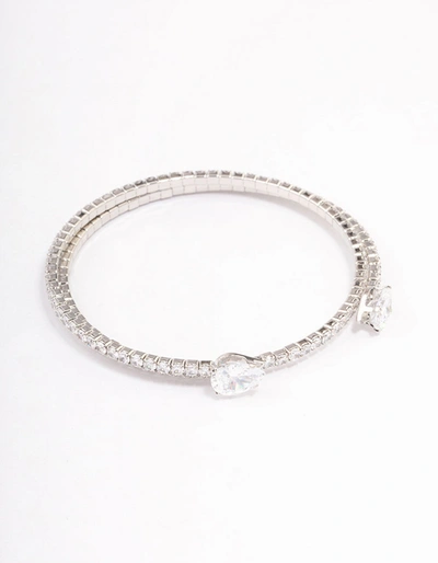 Lovisa Rhodium Double Pointed Cubic Zirconia Bangle In Silver