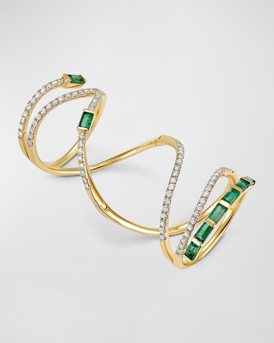 Shop Graziela Gems Emerald Baguette Mega Swirl Ring In 05 Yellow Gold