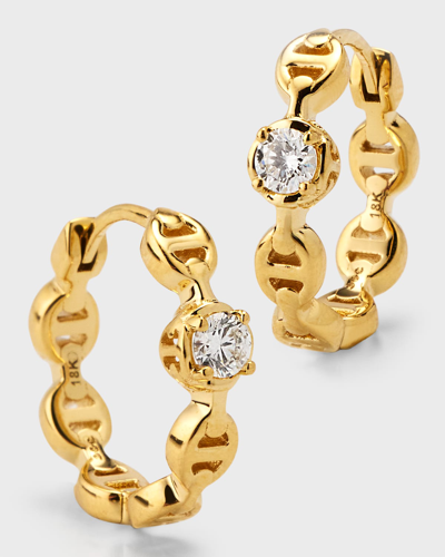 Shop Hoorsenbuhs 18k Yellow Gold 12mm Tri-link Diamond Huggie Earrings In 40 White