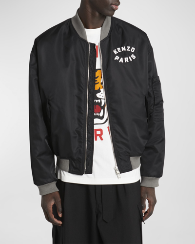 Shop Kenzo Men's Lucky Tiger Embroidery Bomber Jacket In Black