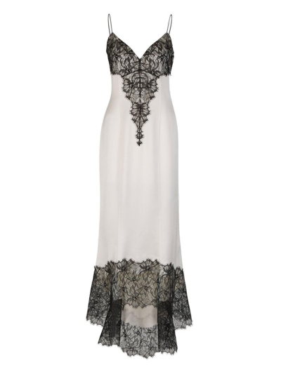 Shop Balmain Lace Detailed Dress In Beige