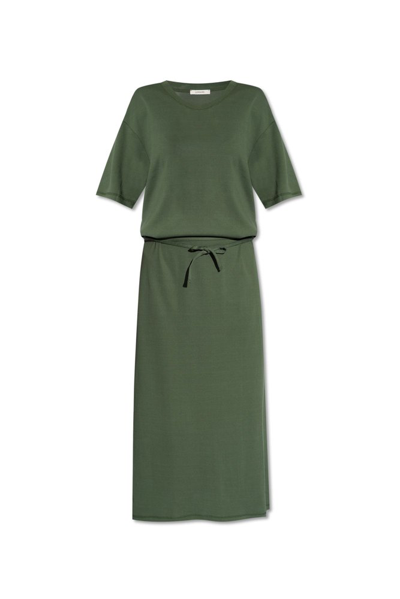 Shop Lemaire Belted Dropped Shoulder Maxi Dress In Green