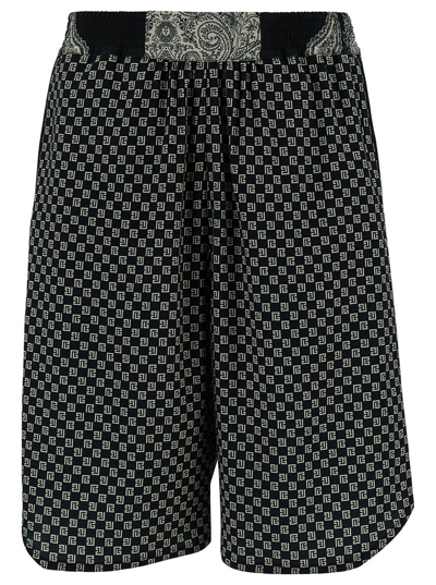 Shop Balmain Monogrammed Paisley Drawstring Shorts In Black