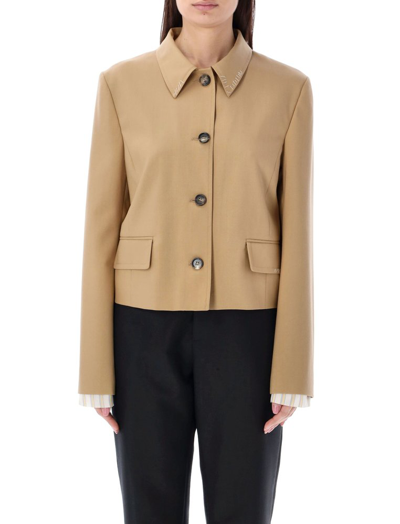 Shop Marni Single Breasted Cropped Blazer In Brown