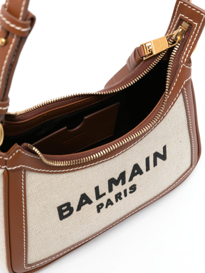 Shop Balmain B-army Canvas And Leather Trims Shoulder Bag In Beige