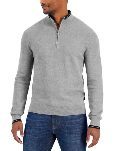 Shop Michael Kors Mens Cotton Half Zip Pullover Sweater In Grey