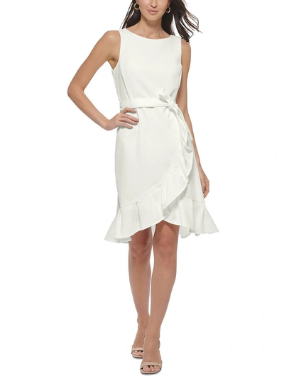 Shop Calvin Klein Womens Crepe Ruffled Sheath Dress In White