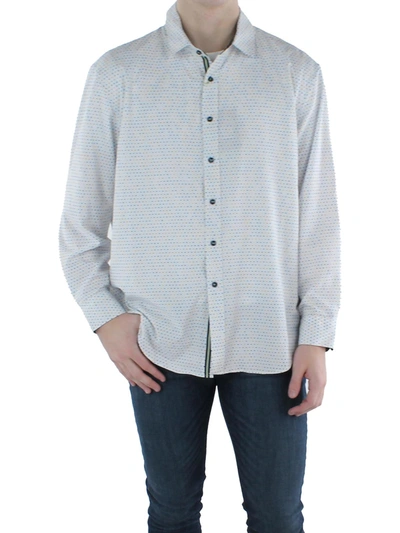 Shop Society Of Threads Mens Dot Print Stretch Button-down Shirt In Blue