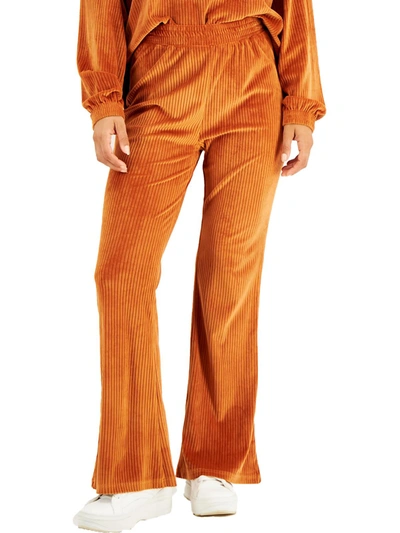 Shop Crave Fame Juniors Womens Velour Ribbed Flared Pants In Orange