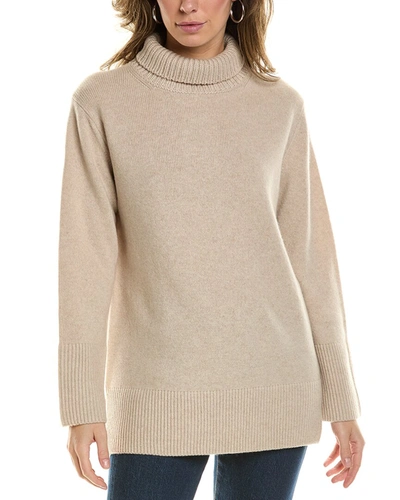 Shop Vince Mixed Gauge Turtleneck Wool & Cashmere-blend Tunic Sweater In Beige
