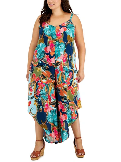 Shop Vince Camuto Plus Womens Asymmetrical Floral Jumpsuit In Multi