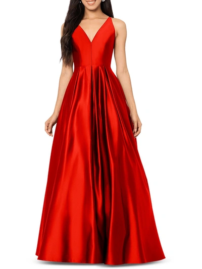 Shop Blondie Nites Juniors Womens Satin V-neck Evening Dress In Red
