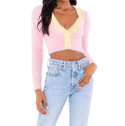 Shop For Love & Lemons Sheila Cropped Cardigan In Pink