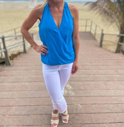 Veronica M Azure Surplice Top In Blue In Blue