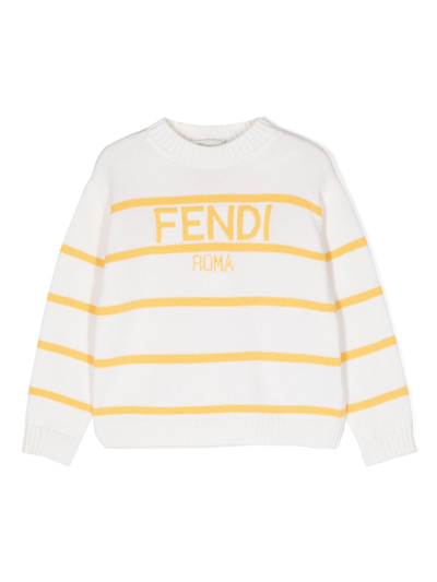 Shop Fendi Pullover Striped Cotton In Yellow