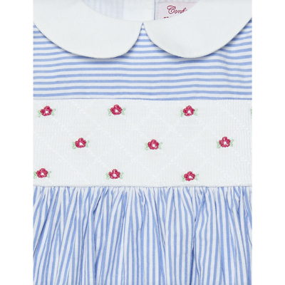 Shop Trotters Blue Stripe Tilly Stripe Seersucker-cotton Dress 3-24 Months