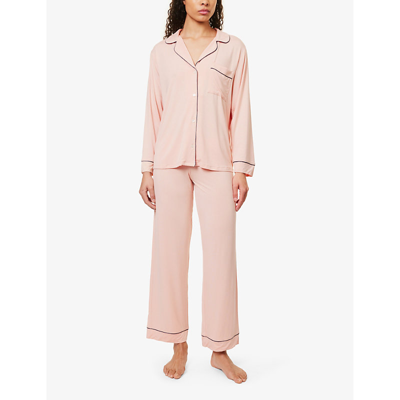 Shop Eberjey Gisele Piped-trim Jersey Pyjamas In Rose Cloud/navy