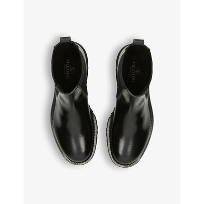 Shop Valentino Beatle Logo-print Leather Chelsea Boots In Black