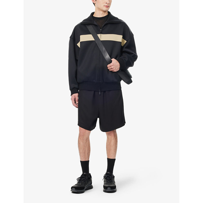 Shop Fear Of God Men's Black Track Brand-patch Relaxed-fit Jersey Jacket