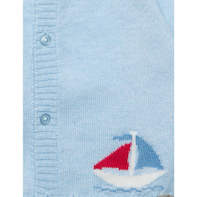 Shop Trotters Pale Blue Nicholas Sail-boat Cotton And Wool-blend Cardigan 0-9 Months