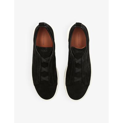 Shop Ermenegildo Zegna Zegna Mens Black Triple Stitch Panelled Suede Low-top Trainers