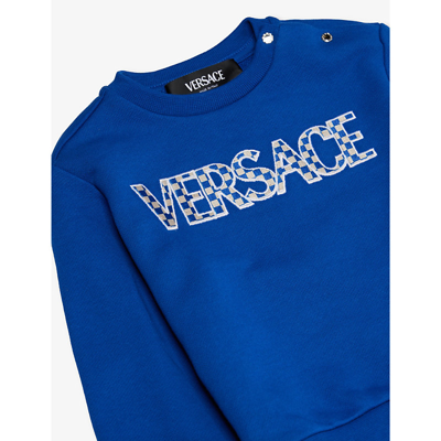 Shop Versace Bed Time+white Logo Text-print Cotton-jersey Sweatshirt 9-36 Months