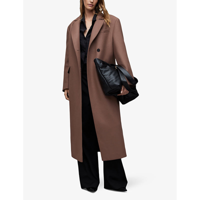 Shop Allsaints Women's Chestnut Brown James Maxi Wool-blend Coat