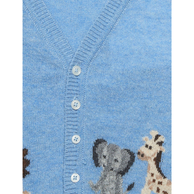 Shop Trotters Blue Marl Augustus Animal-motif Long-sleeve Wool-blend Cardigan 3-24 Months