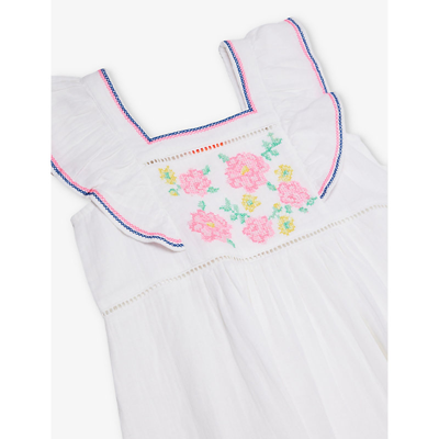 Shop Sunuva Girls White Kids Floral-embroidered Cotton Dress 2-12 Years