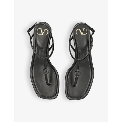 Shop Valentino Garavani Womens Black Vlogo Leather Thong Sandals