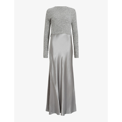 Shop Allsaints Women's Grey Marl Amos Wool Jumper And Satin Maxi Dress