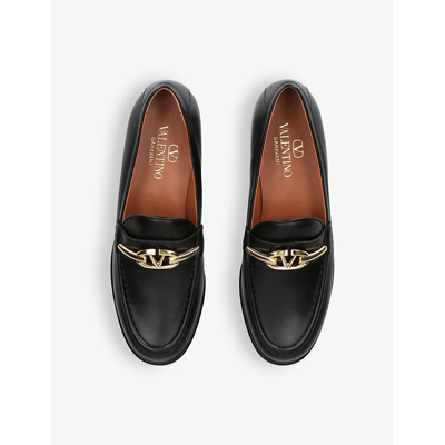 Shop Valentino Garavani Women's Black Vlogo Gate Leather Loafers