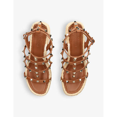 Shop Valentino Rockstud 95 Braided Leather Heeled Sandals In Brown/oth
