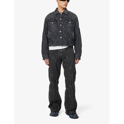Shop Kusikohc Men's Black Stud-embellished Boxy-fit Denim Jacket