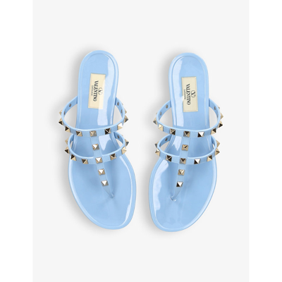 Shop Valentino Garavani Women's Pale Blue Rockstud Rubber Thong Sandals