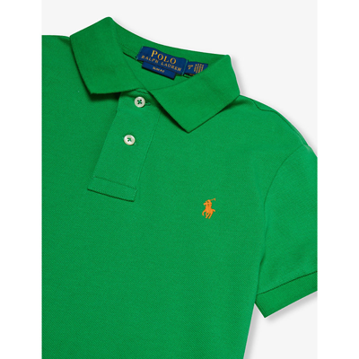 Shop Polo Ralph Lauren Boys Green Kids Boy's Logo-embroidered Slim-fit Cotton-piqué Polo Shirt