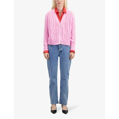 Shop The Kooples Cable-knit V-neck Knitted Cardigan In Pink
