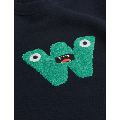 Shop Whistles Boys Navy Kids Monster Brand-embroidered Cotton Jumper 3-9 Years