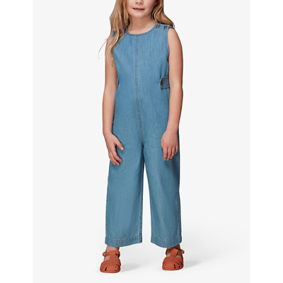 Shop Whistles Girls Blue Kids Sydney Sleeveless Cotton-chambray Jumpsuit 3-12 Years