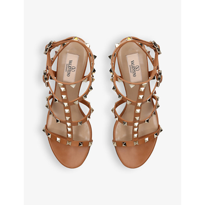 Shop Valentino Garavani Women's Brown/oth Rockstud Open-toe Leather Heeled Sandals
